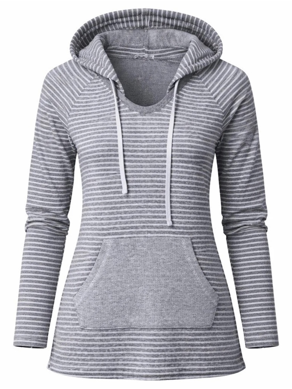 James Perse Womens Hoodie Pullover Contrast Kangaroo Pockets Gray White Stripe